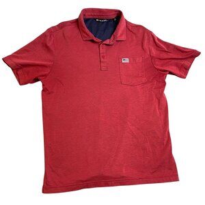 Travis Mathew Mens Polo Shirt Medium Red Pocket Flag Logo Short Sleeve Casual